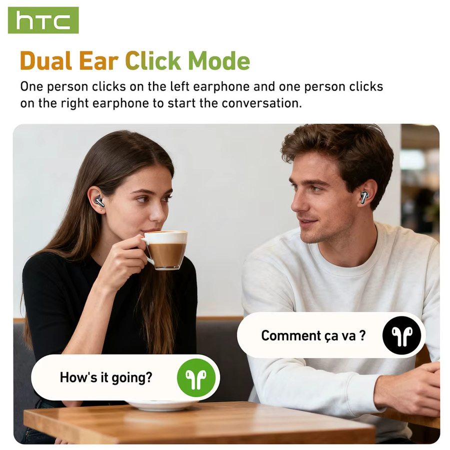 HTC NE48 Bluetooth In-Ear-Kopfhörer mit Sprachübersetzung, Geräuschunterdrückung und Touchscreen in Schwarz - Bild 4