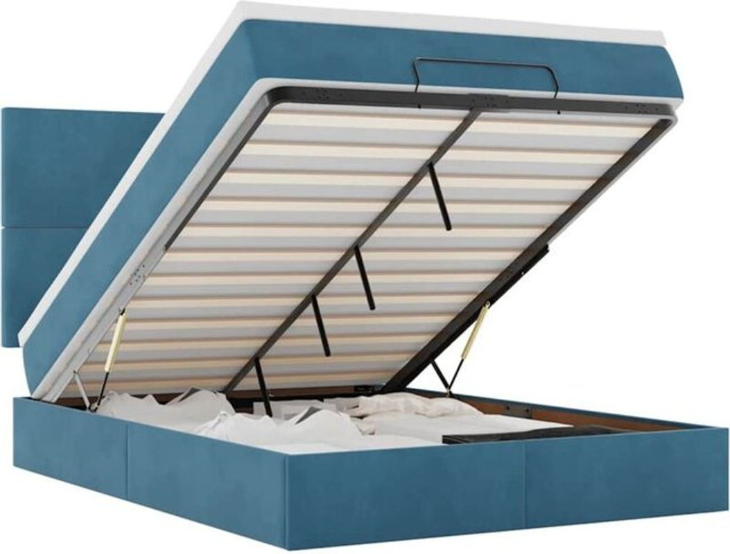 Vidaxl Ottoman Polsterbett mit Matratze und LED-Beleuchtung aus Samt in Dunkelblau B/T/H: 140 x 190 x 128 cm - Bild 1