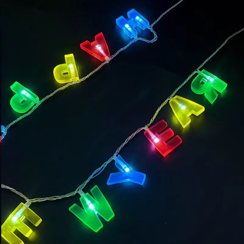 Bunte LED Buchstaben-Halskette als Party-Deko und Foto-Requisite für Silvester und Festivals, Multicolor - Bild 4