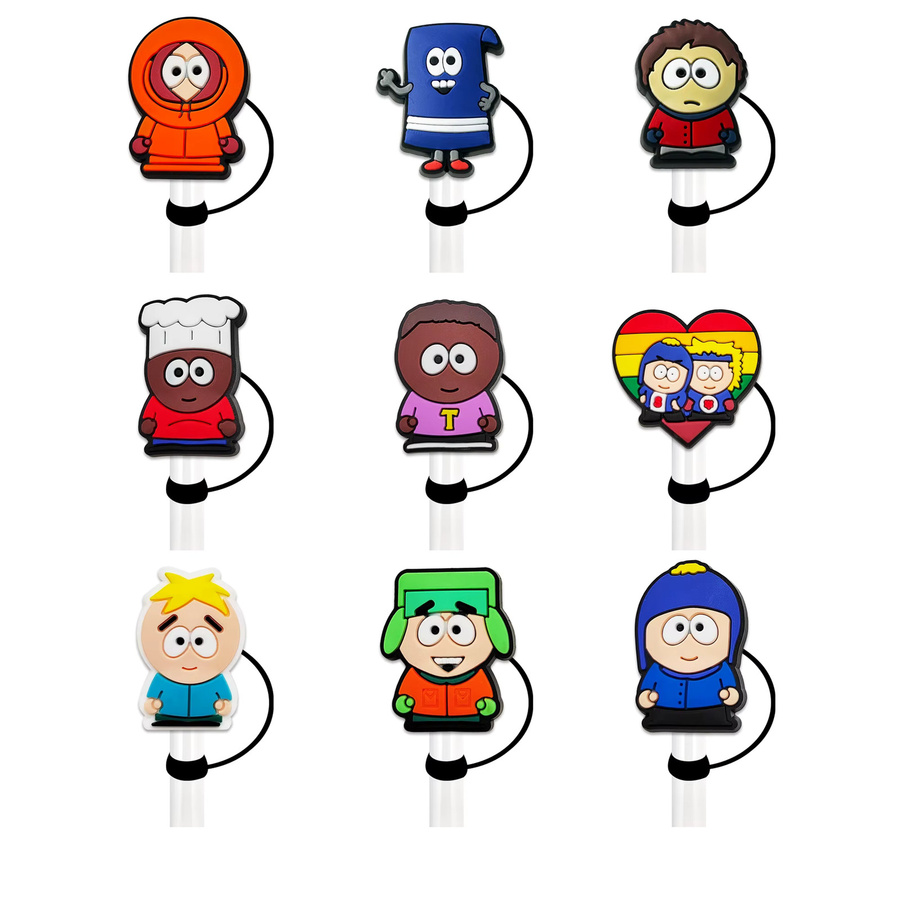 South Park Cartoon Stroh Abdeckung mit 10mm Trinkhalm-Stecker, wiederverwendbare Spritzschutz-Kappen für Becher, Multicolor - Bild 2