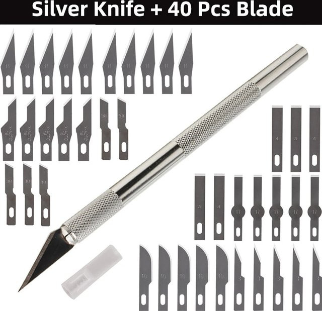 41-teiliges Metall-Skalpell-Set mit rutschfesten Gravurklingen für Handwerk, DIY und Leathercraft in Silber - Bild 1