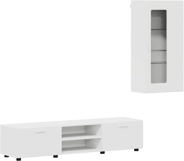 vidaXL TV-Schrankset in Weiß aus Holzwerkstoff mit Schubladen und Regal im modernen Design, B: 150,0 cm, H: 47,4 cm, T: 39,0 cm - Bild 1