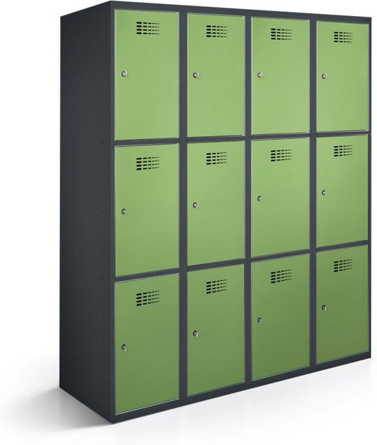 rotstahl Fächerschrank mit 12 Fächern in Hellgrün und anthrazitgrauem Korpus, B/T/H: 120 x 50 x 180 cm - Bild 1