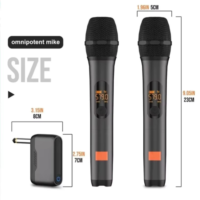 VIKEFON Drahtloses UHF-2 Karaoke-System mit wiederaufladbarem Empfänger und Handmikrofon in Schwarz - Bild 6
