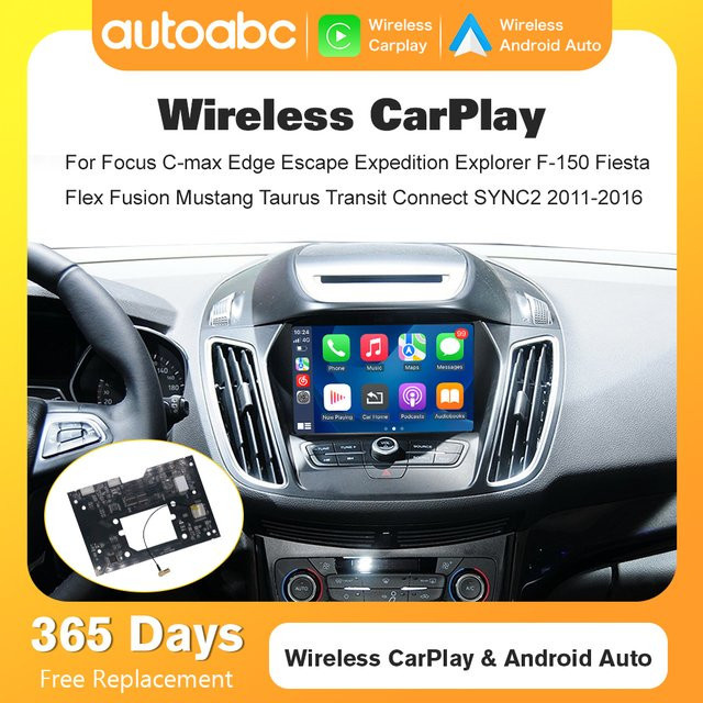 AUTOABC Kabelloser CarPlay und Android Auto Decoder Box mit Bluetooth für Ford Sync2 (2011-2016) Explorer, Focus, Fiesta, C-Max, Edge, F150, Fusion, Taurus in Schwarz - Bild 1