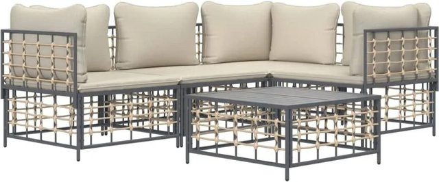 vidaXL 5-tlg. Garten-Lounge-Set in L-Form mit Tisch und Kissen, Anthrazit und Beige, Poly-Rattan mit Metallgestell - Bild 1