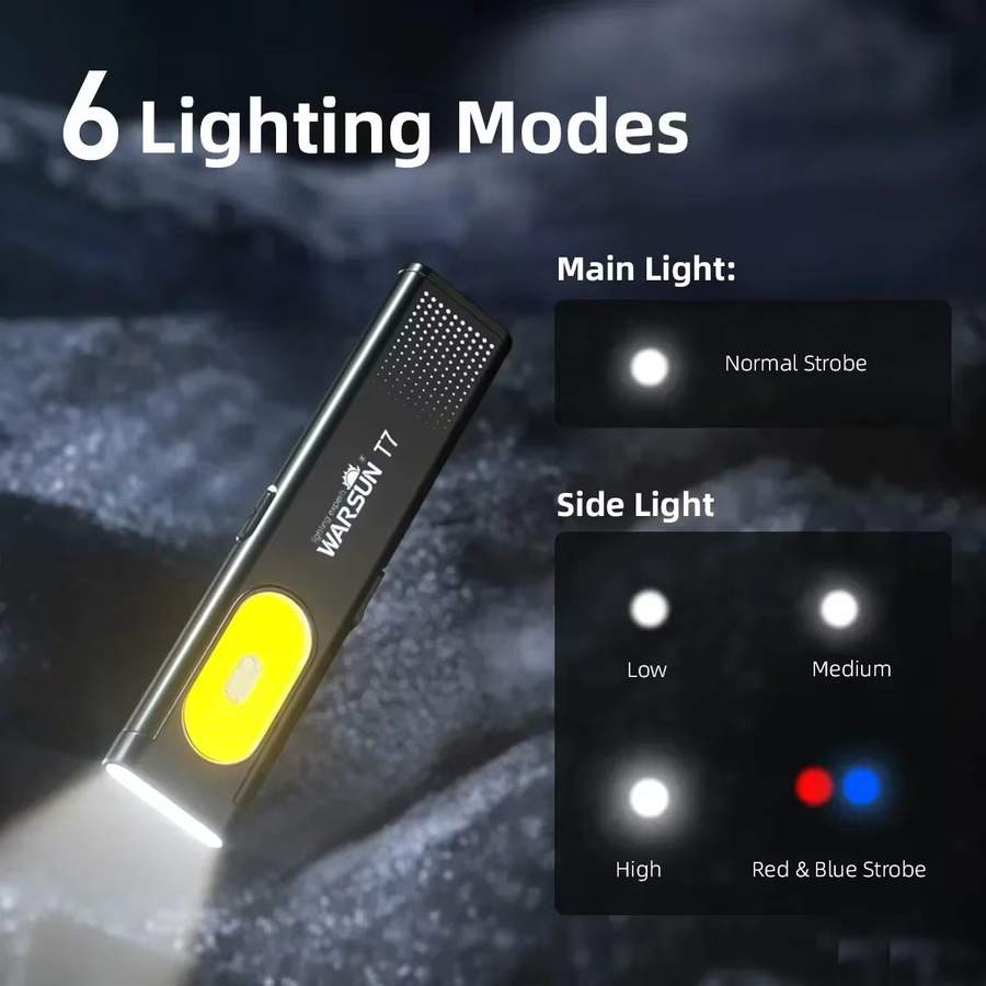 Warsun LED-Schlüsselanhänger-Taschenlampe in Schwarz, wiederaufladbar via USB-C, 600 lm Flutlicht mit Magnet und Metallgehäuse - Bild 3