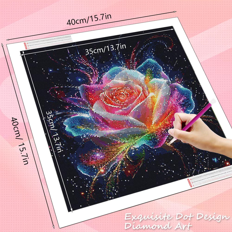 HUACAN Diamant-Malset mit Rosen-Blumenmuster in Pink und Multicolour, rundes Mosaik-Kunstset aus Kunststoff und Leinwand, Durchmesser: 20 cm - Bild 2