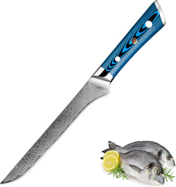 Xituo Professionelles Ausbeinmesser aus Damaststahl mit Holzgriff, 14 cm, Blau - Bild 1
