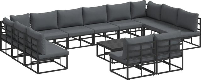 vidaXL Garten-Sofa-Set 13-teilig aus Aluminium und Textilene in Schwarz und Anthrazit mit wetterfesten Kissen - Bild 1