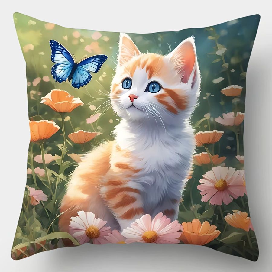 VIKAMA Kissenbezug mit Katzen- und Blumenmuster, doppelseitig bedruckt, für Sofa und Wohnzimmer - Bild 2