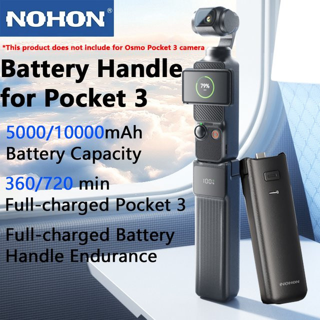 NOHON Akku-Griff für DJI Osmo Pocket 3/4 Powerbank mit 5000mAh und 22,5W PD Schnellladung in Schwarz - Bild 1