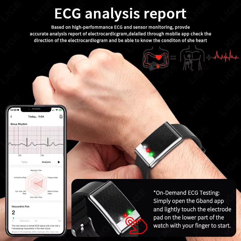 LIGE Smartwatch mit EKG-Gesundheitsanalyse und Schlafmonitor, Fitness-Tracker in Schwarz - Bild 2