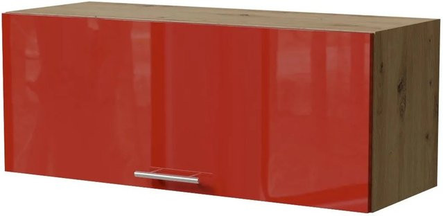 Feldmann-Wohnen Klapphängeschrank Brerra W4B/90 in Eiche Artisan und RAL 3002 Karminrot Hochglanz mit Gasdruckdämpfer, B/H/T: 90 x 32,5 x 36 cm - Bild 1