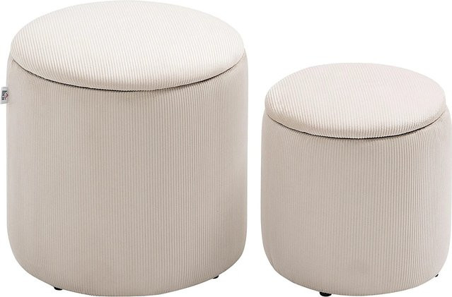 HOMCOM 2er Set runde Sitzhocker Ottomane mit Stauraum in Cordoptik, Farbe: Cremeweiß/Beige, B/T/H: 40 x 40 x 41 cm - Bild 1