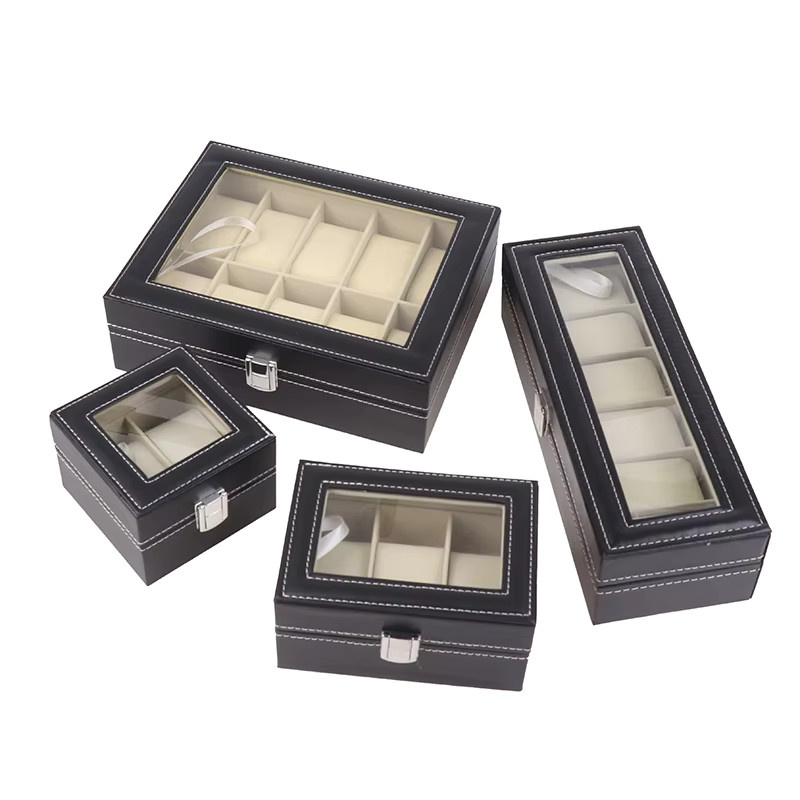Sommer4 Uhrenbox PU-Leder, Schwarz, Glasdeckel, Unisex - Bild 4