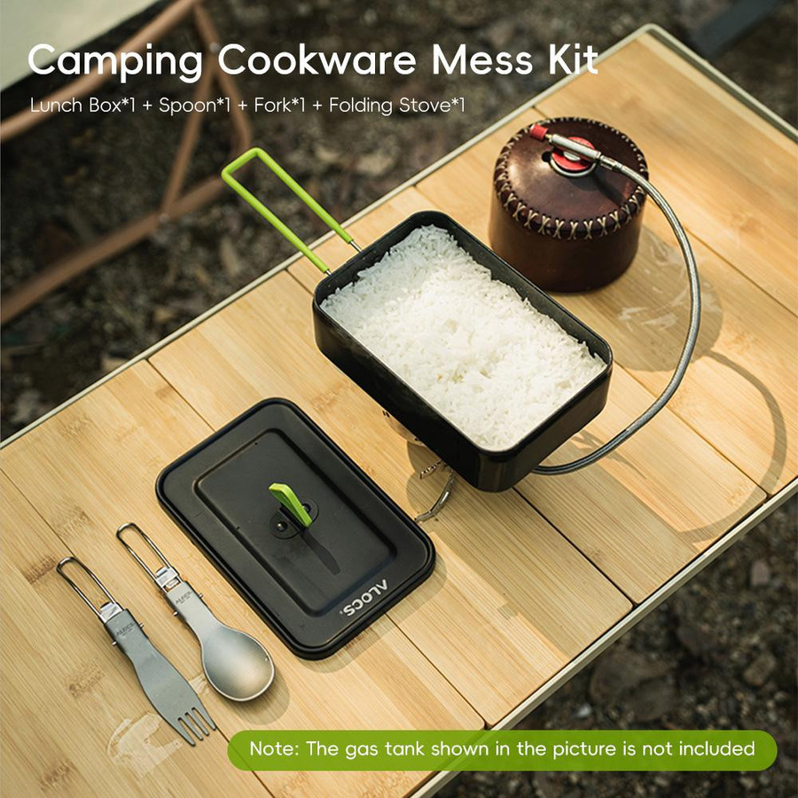 TOMTOP JMS Camping Kochgeschirr Mess Kit aus Aluminiumlegierung mit Spirituskocher und Besteck in Schwarz - Bild 5