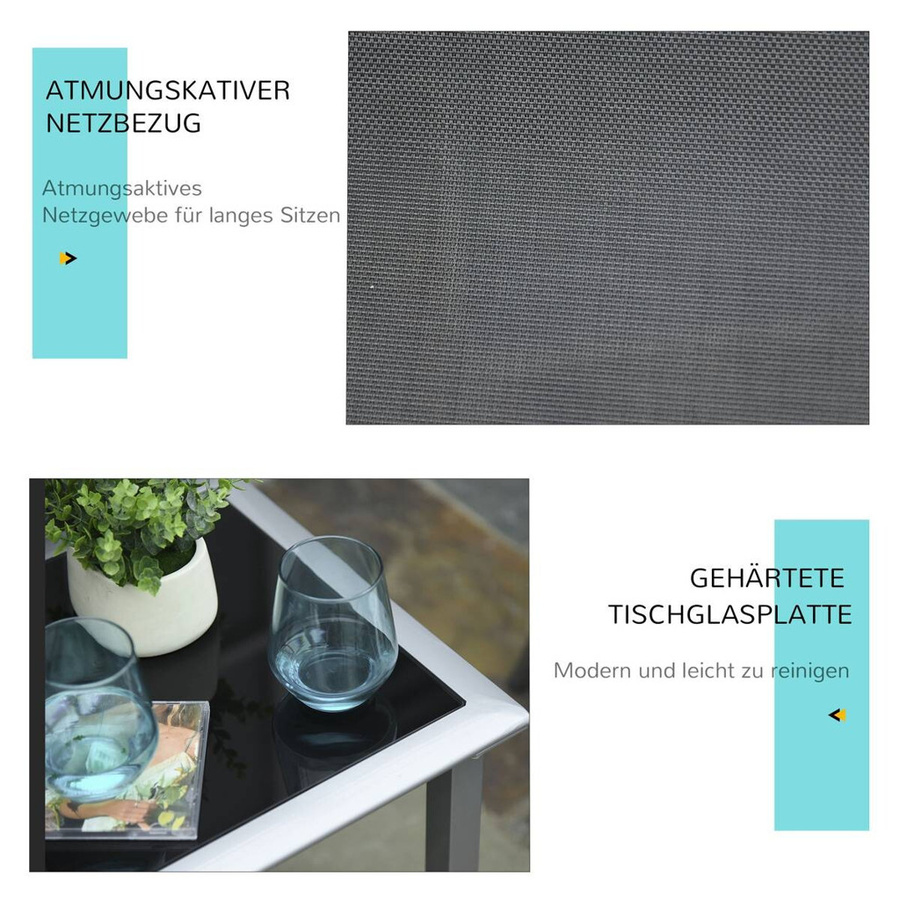 Outsunny Gartenliege-Set 3-teilig aus Metall mit Tisch und 2 Liegen in Schwarz und Silber, B/H/T: 59 x 66 x 169 cm - Bild 6