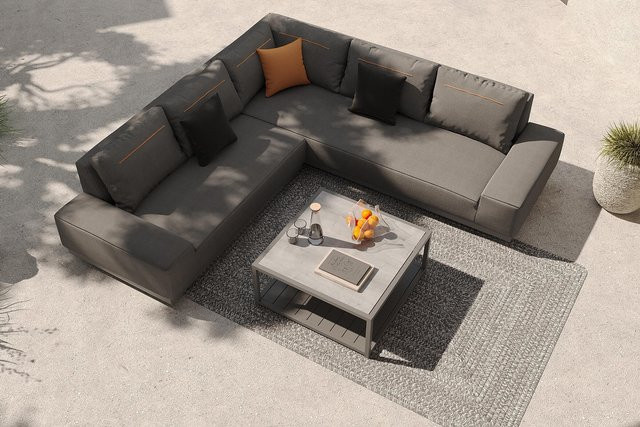 OUTFLEXX Beau Gartenlounge Set in L-Form mit Kaffeetisch und Outdoor-Teppich, grau/weiß, Aluminium und UV-beständigem Polyester, Teppich Breite: 240 cm, Tiefe: 160 cm - Bild 1