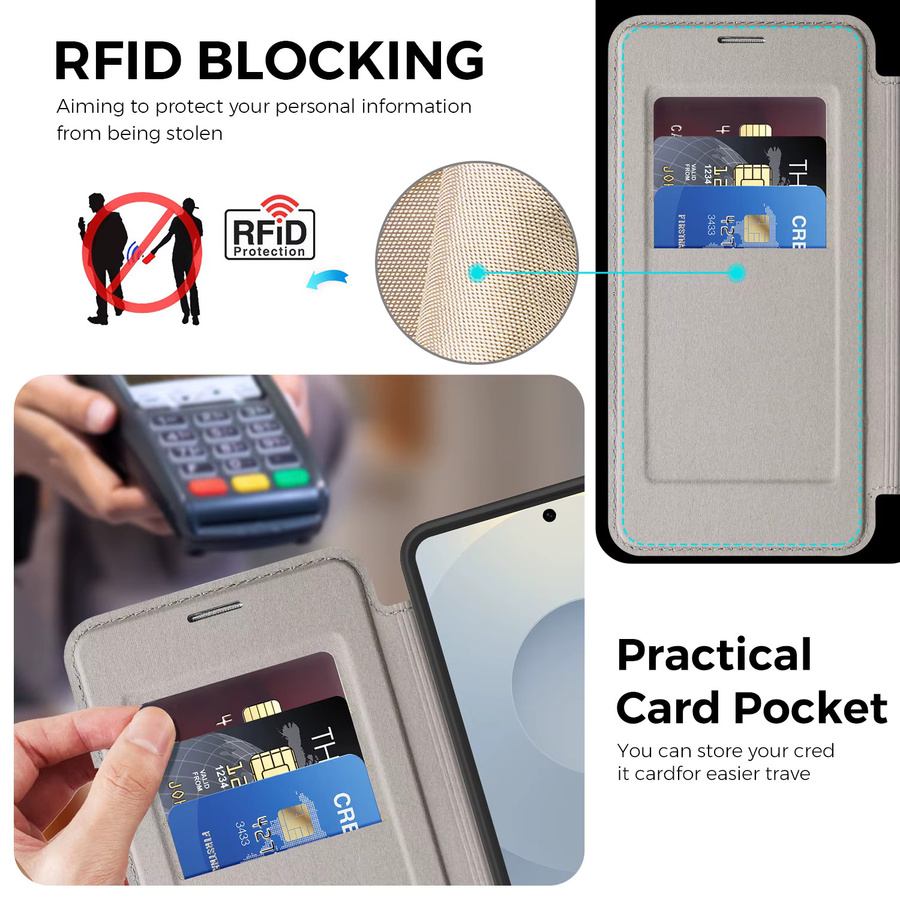 Magnetisches Flip Case für Samsung Galaxy S26 S25 Ultra S24 Plus S23 FE S22 in Braun mit Kartensteckplätzen und Kickstand für kabelloses Laden - Bild 4