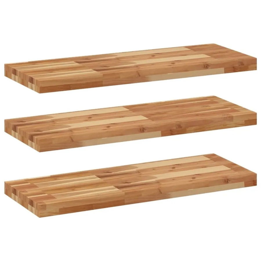 vidaXL Schweberegale Set aus 3 Stück aus Massivholz Akazie, Ölbehandelt, Braun, B/T/H: 80 x 30 x 4 cm - Bild 2