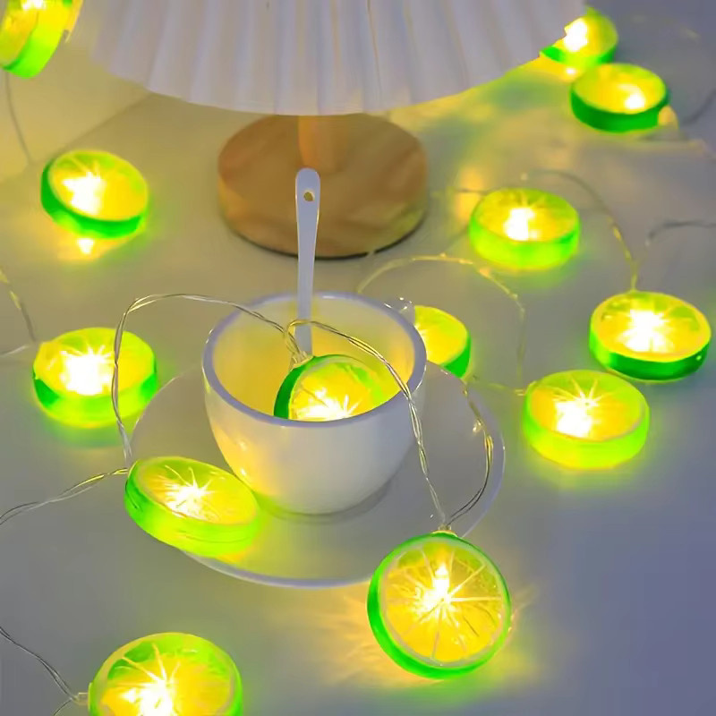 LED Zitronen-Lichterkette in Grün mit warmweißem Licht für Dekoration bei Partys, Hochzeiten und Festivals, USB-Betrieb - Bild 2