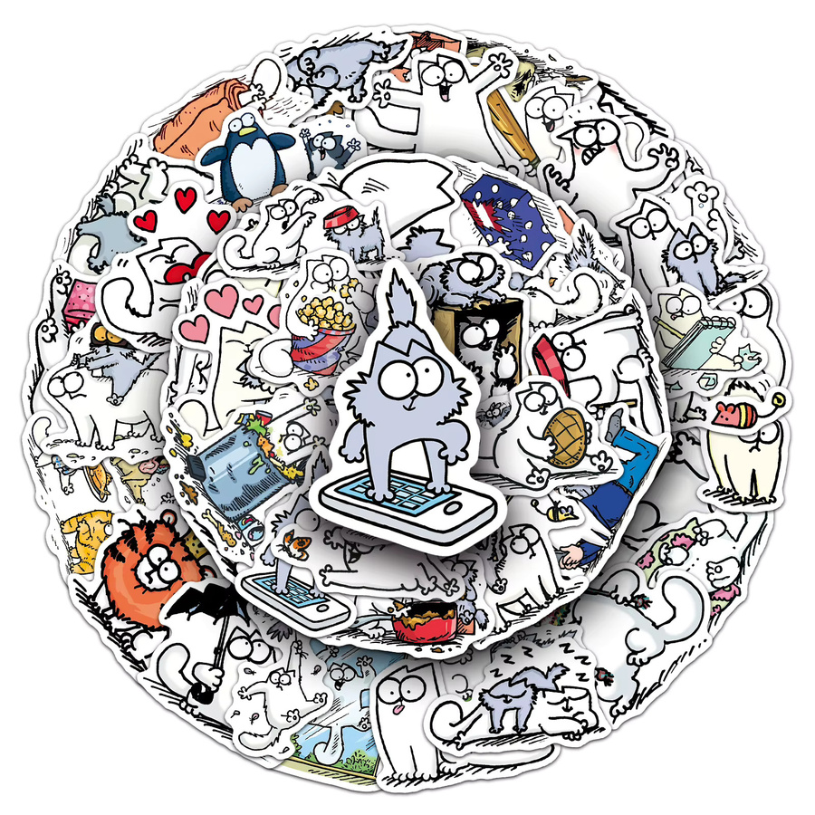 50 Stück Wasserfeste Cartoon-Katzen Aufkleber in Multicolour als Deko-Sticker für Tagebücher, Notizbücher und Wasserflaschen - Bild 2