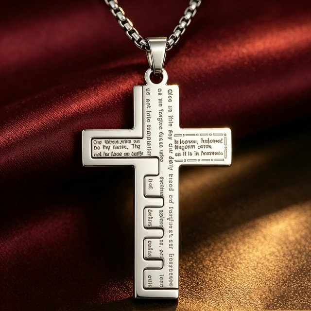 HNSP Halskette mit Bibelkreuz-Anhänger, Edelstahl, Silber, Herren - Bild 1