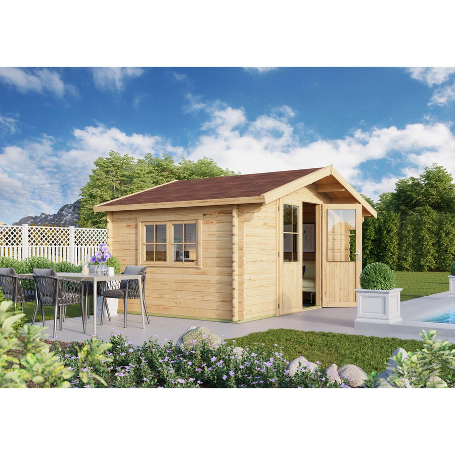 Fjordholz Gartenhaus Modell David 34 Blockhaus aus Holz in Grau, imprägniert - Bild 2
