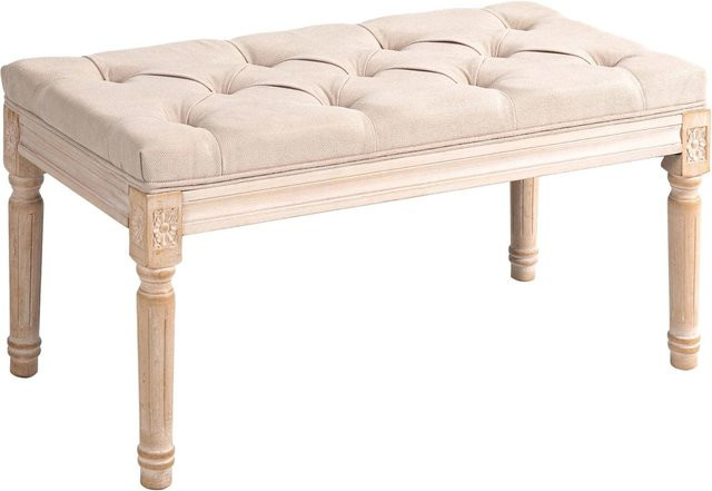 HOMCOM Sitzbank im Vintage-Stil mit Leinenoptik und Knopfheftung in Beige, B/T/H: 80 x 40 x 43 cm - Bild 1