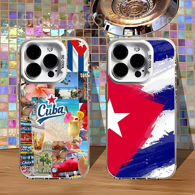 Stoßfeste Handyhülle mit Kuba-Flagge für iPhone 11 bis 16 Pro Max und SE, Weiß Matt - Bild 1