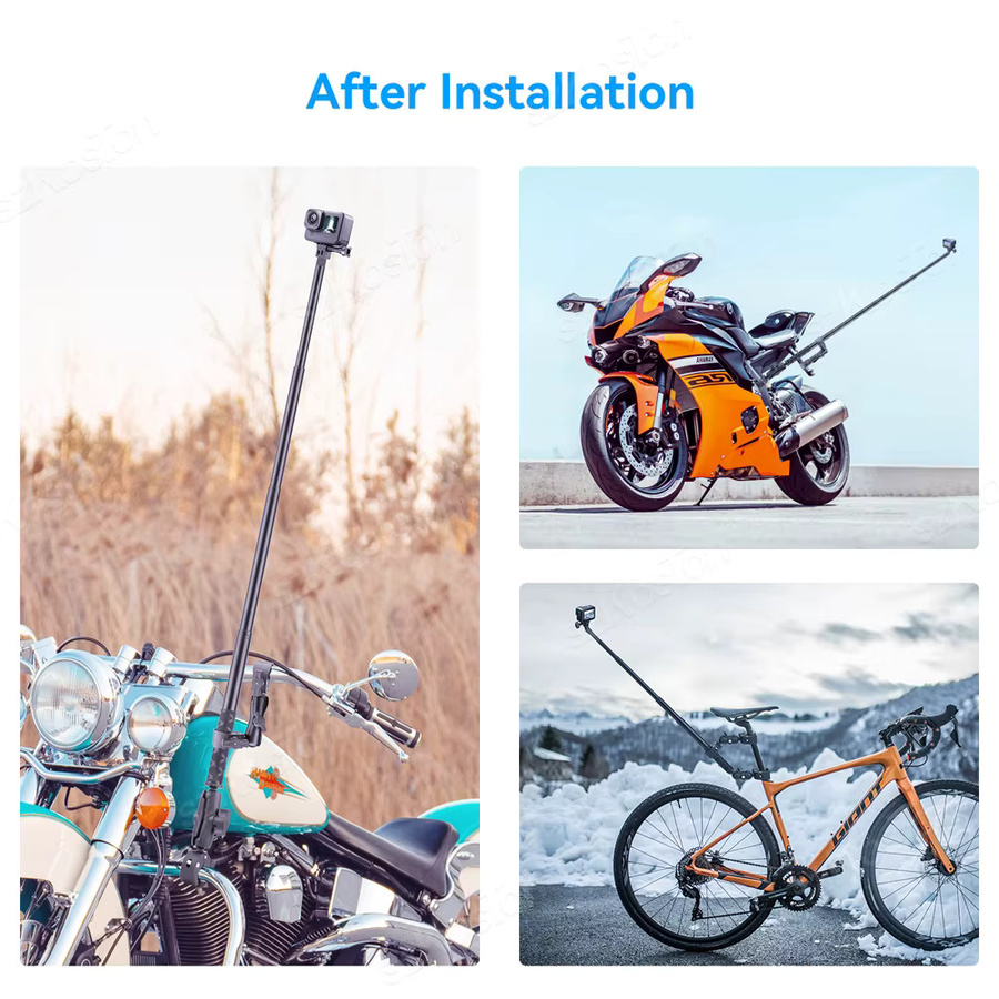 SZKOSTON Doppel Kopf Kamera Clamp Mount Adapter in Schwarz für GoPro und DJI Action 5 Pro sowie Action Kameras zur Montage an Motorradhalterungen oder Selfie Sticks - Bild 4