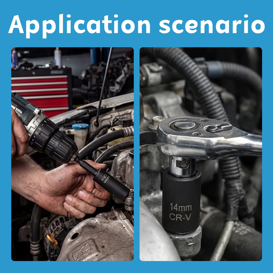 Schlagschraubersatz aus Chrom-Vanadium-Stahl in Schwarz mit 3/8-Zoll-Antrieb, Steckschlüsseln von 7mm bis 19mm und 1/4-Zoll-Adapter für Autoreparaturen - Bild 5