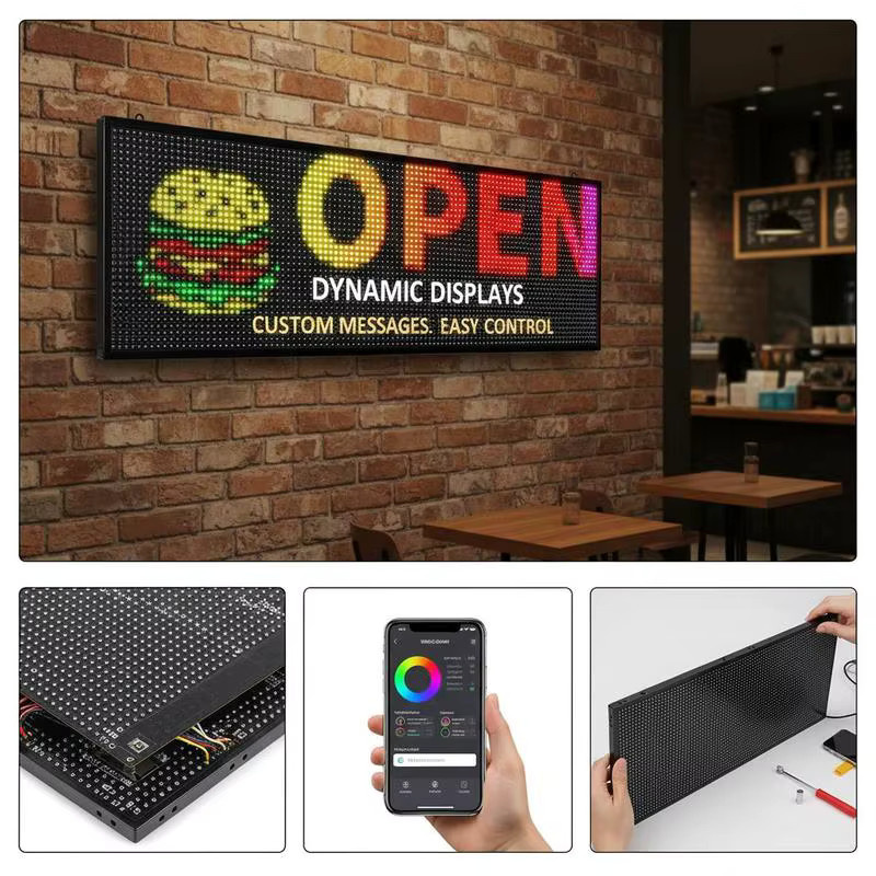 Programmierbares P10 LED-Laufschriftanzeige Display mit Bluetooth-App-Steuerung, vollfarbiges flexibles digitales Lauftext-Panel für Text, Muster und GIFs, Schwarz, B/H: 99 x 35 cm - Bild 5