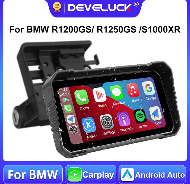 Develuck 6,25 Zoll Carplay Bildschirm für BMW Motorrad R1200GS R1250GS R1300GS S1000XR mit GPS-Navigation und kabellosem Android Auto, IPX7 wasserdicht, Schwarz - Bild 1