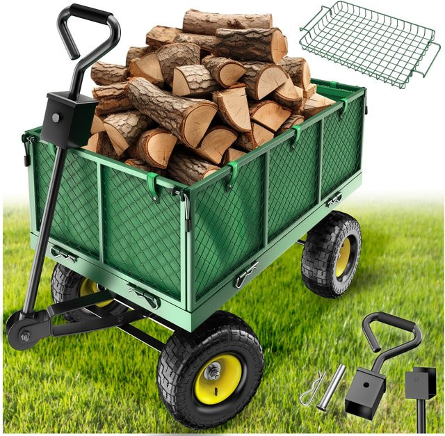 tectake Bollerwagen mit klappbaren Seitenwänden und Luftreifen in Grün, B/T/H: 114 x 51,5 x 65 cm, Belastbarkeit 550 kg - Bild 1