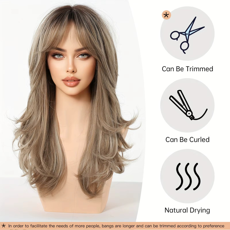 EASIHAIR Perücke, aschbraun Ombre, gewellt, mit Pony, synthetisch, Damen - Bild 2
