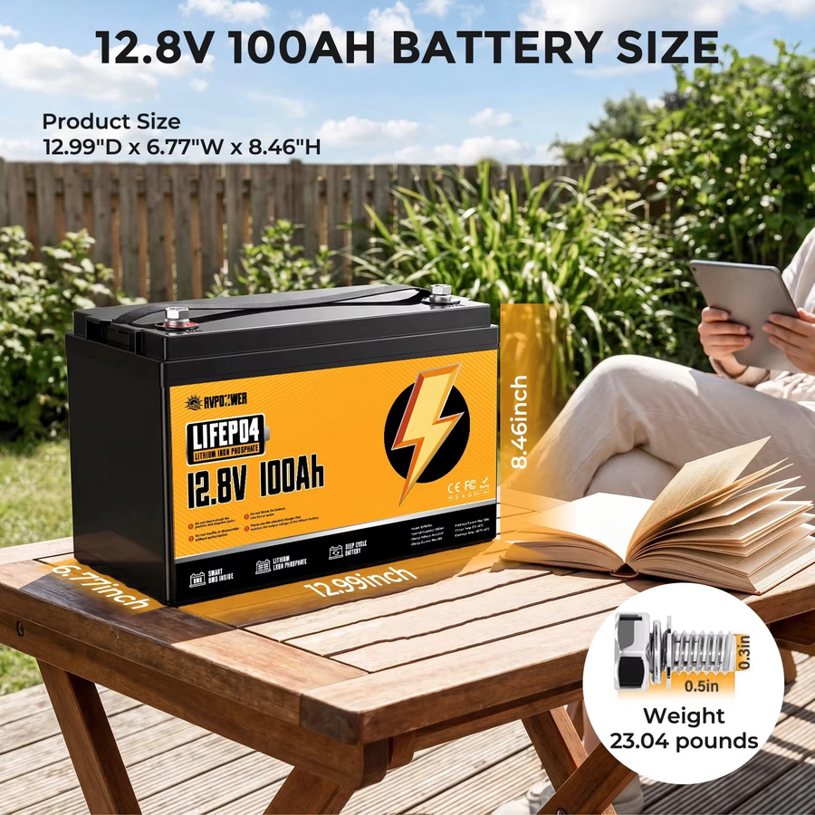 RVPOZWER LiFePO4-Batterie 12,8V 100Ah mit 1280Wh, Lithium-Eisenphosphat-Speicherbatterie mit integrierter Schutzplatine und 15000 Deep-Cycle-Zyklen - Bild 5
