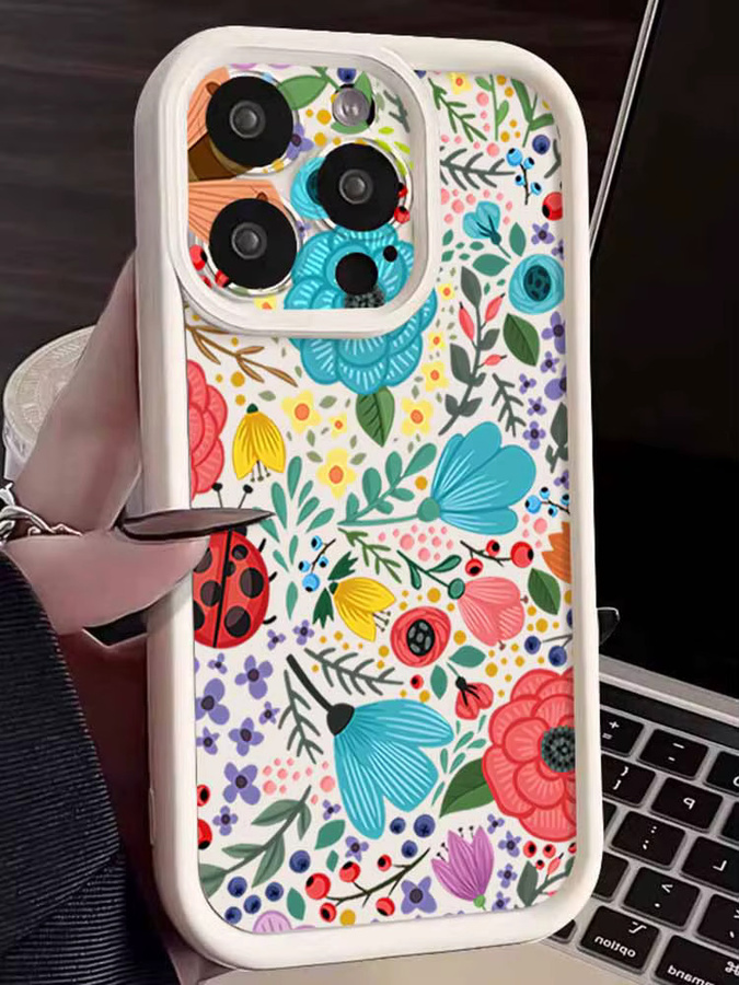 Handyhülle mit Marienkäfer und Blumen Druck für Apple iPhone 17 16 15 14 13 12 Pro Max Plus aus Soft TPU Silikon in Mehrfarbig - Bild 3