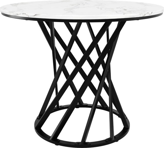 Merax Runder Esstisch in Marmoroptik mit Metallgestell, Durchmesser: 80 cm, Höhe: 76 cm, Schwarz und Weiß - Bild 1