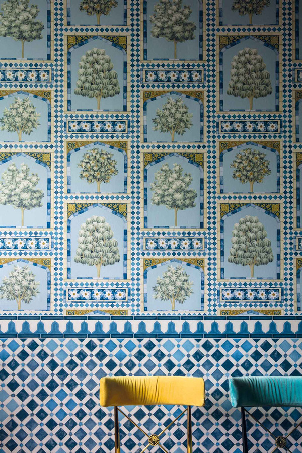 Cole & Son Tapete Zellige in China Blue/White mit abstraktem marokkanischem geometrischem Muster aus Vlies - Bild 1
