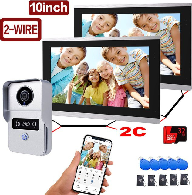 WOLILIWO Smart Tuya Video-Gegensprechanlage mit 10 Zoll 2-Touch-Screen, 1080P Video-Türklingel, 5G WLAN und Bewegungserkennung inklusive 32G Speicherkarte - Bild 1