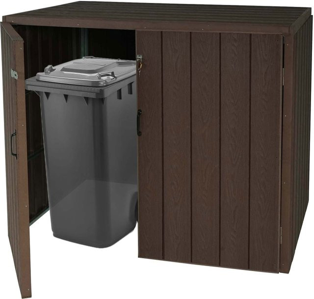 2er WPC-Mülltonnenverkleidung MCW-J28 Premium Mülltonnenbox in Holzoptik aus Metall, erweiterbar, braun - Bild 1
