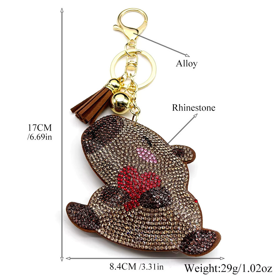 AFAWA Schlüsselanhänger Capybara, Braun, Strass-Kristalle, Quaste, Unisex - Bild 3