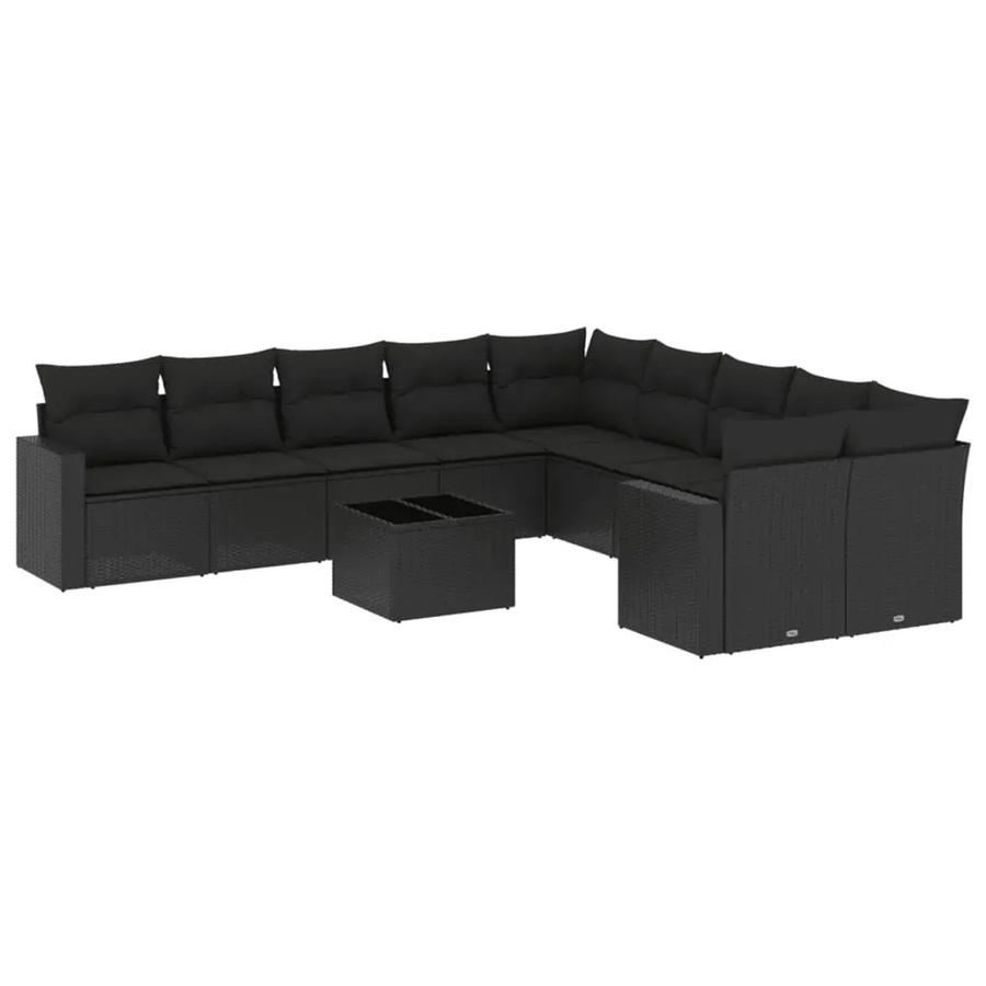 vidaXL 11-tlg. Garten-Sofagarnitur in L-Form aus Polyrattan mit Kissen in Schwarz - Bild 2