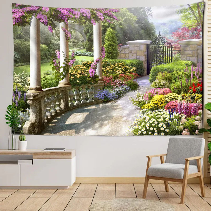 Binchi Outdoor Equipment Wandtapisserie Bohemian Landschaft mit Engel und Blumen, mehrfarbig, B/B: 150 x 150 cm - Bild 4