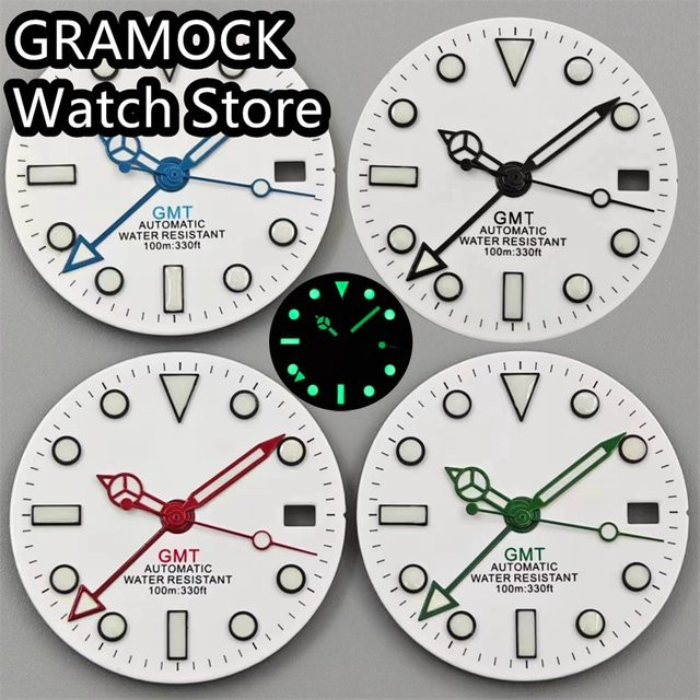 GRAMOCK Zifferblatt, 29 mm, Schwarz, Blau, Grün, Rot, Orange, GMT, passend für NH34-Uhrwerk - Bild 1