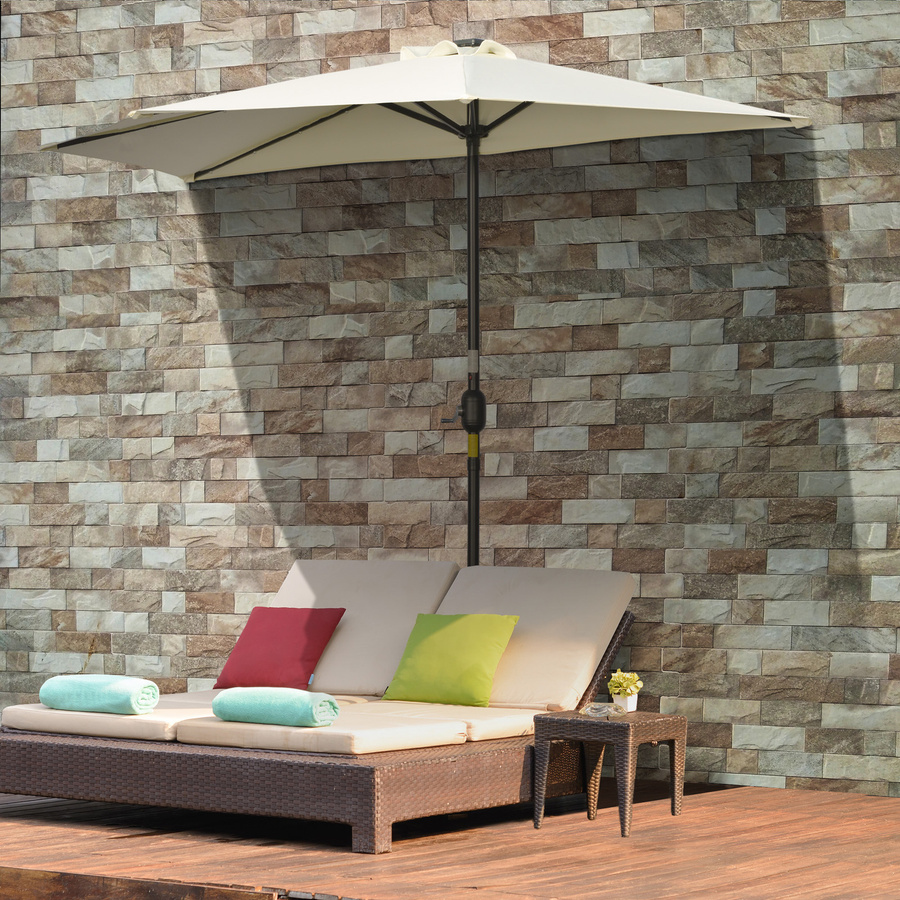 Outsunny Halbrunder Sonnenschirm mit LED und Solarpaneel in Beige, B/H/T: 135 x 240 x 270 cm - Bild 3