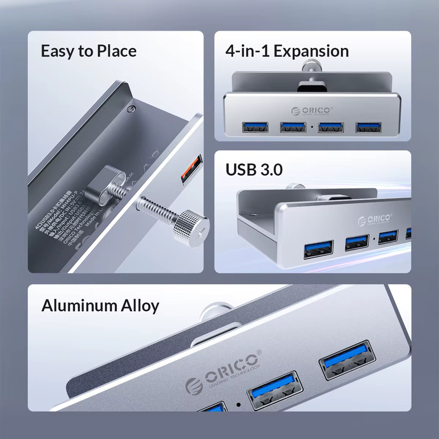 ORICO MH4PU USB 3.0 Datenübertragungs-Hub mit 4 Anschlüssen aus Aluminium für Mac und PC in Schwarz oder Silber - Bild 3