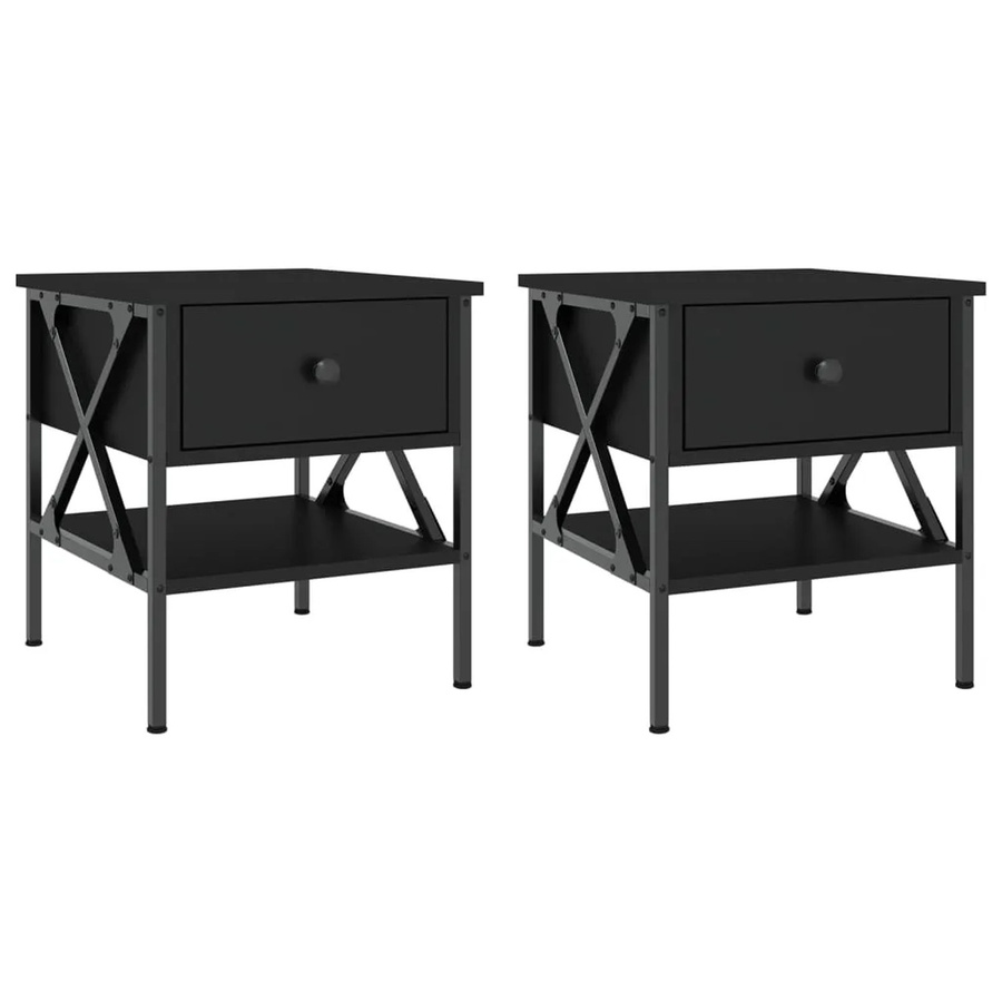 Set aus 2 vidaXL Nachttischen in Schwarz im industriellen Stil aus Holzwerkstoff und Eisen, B/T/H: 40 x 42 x 45 cm - Bild 2